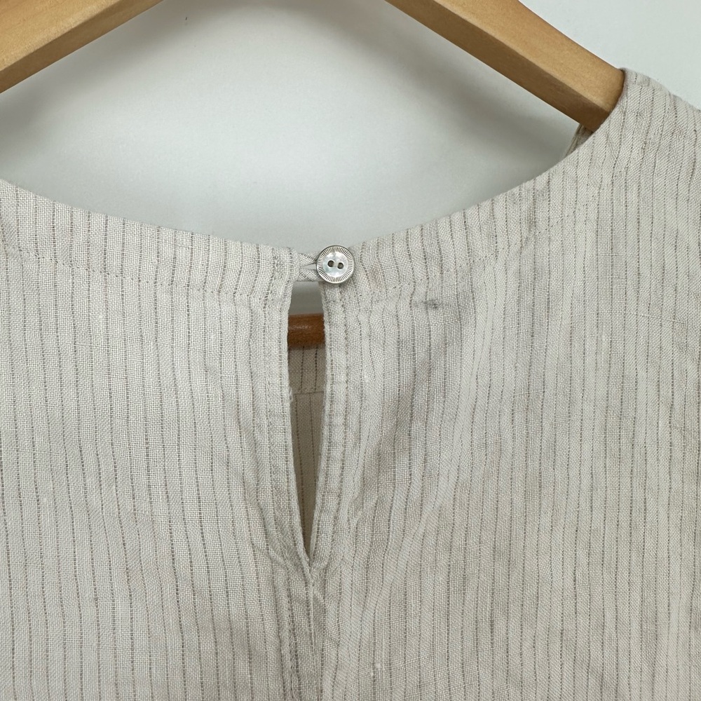 Eileen Fisher Cream Stripe Organic Linen Mini Dress sz Small Pocket Short Sleeve - Picture 8 of 11